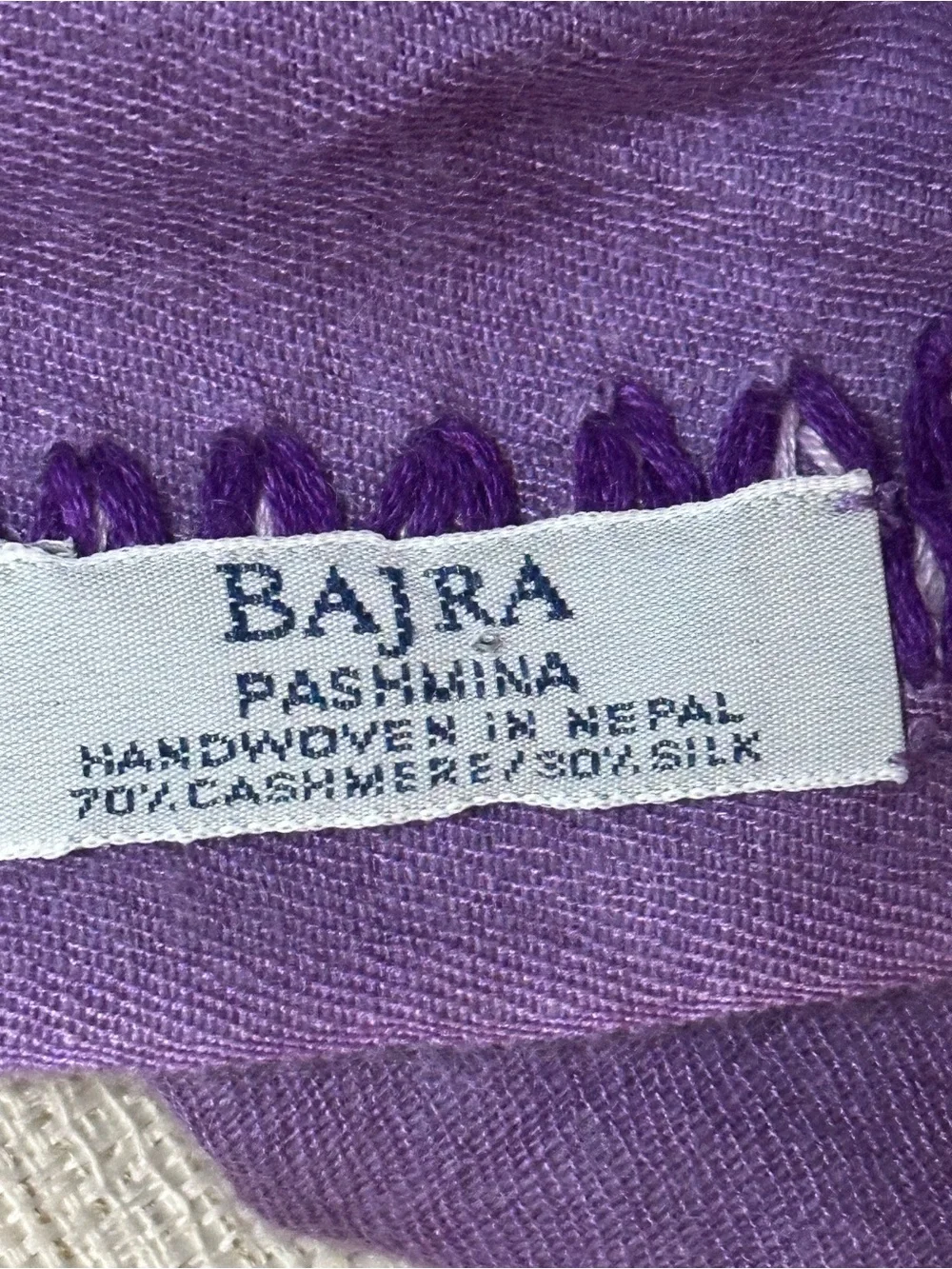 Bajra Nepal Handwoven Pashmina Shawl 70% Cashmere 30% Silk Purple Wrap